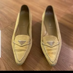 Prada Yellow Leather  Pointed Toe Loafers